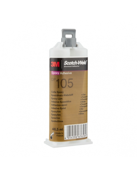 Adesivo, 3M, DP105, Bicomponente, 48,5 ml, trasparente, rapido e flessibile per vetro, cartuccia doppia 1:1