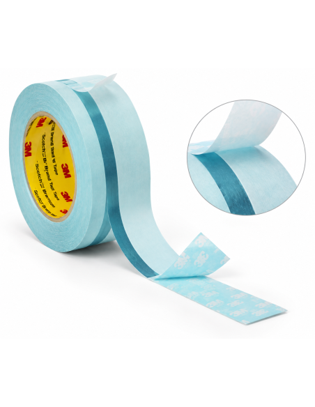 Rotolo Scotch 9353 ripulpabile 50 mm x 33 m, nastro da 0,141 mm per flying splice di bobine di carta.